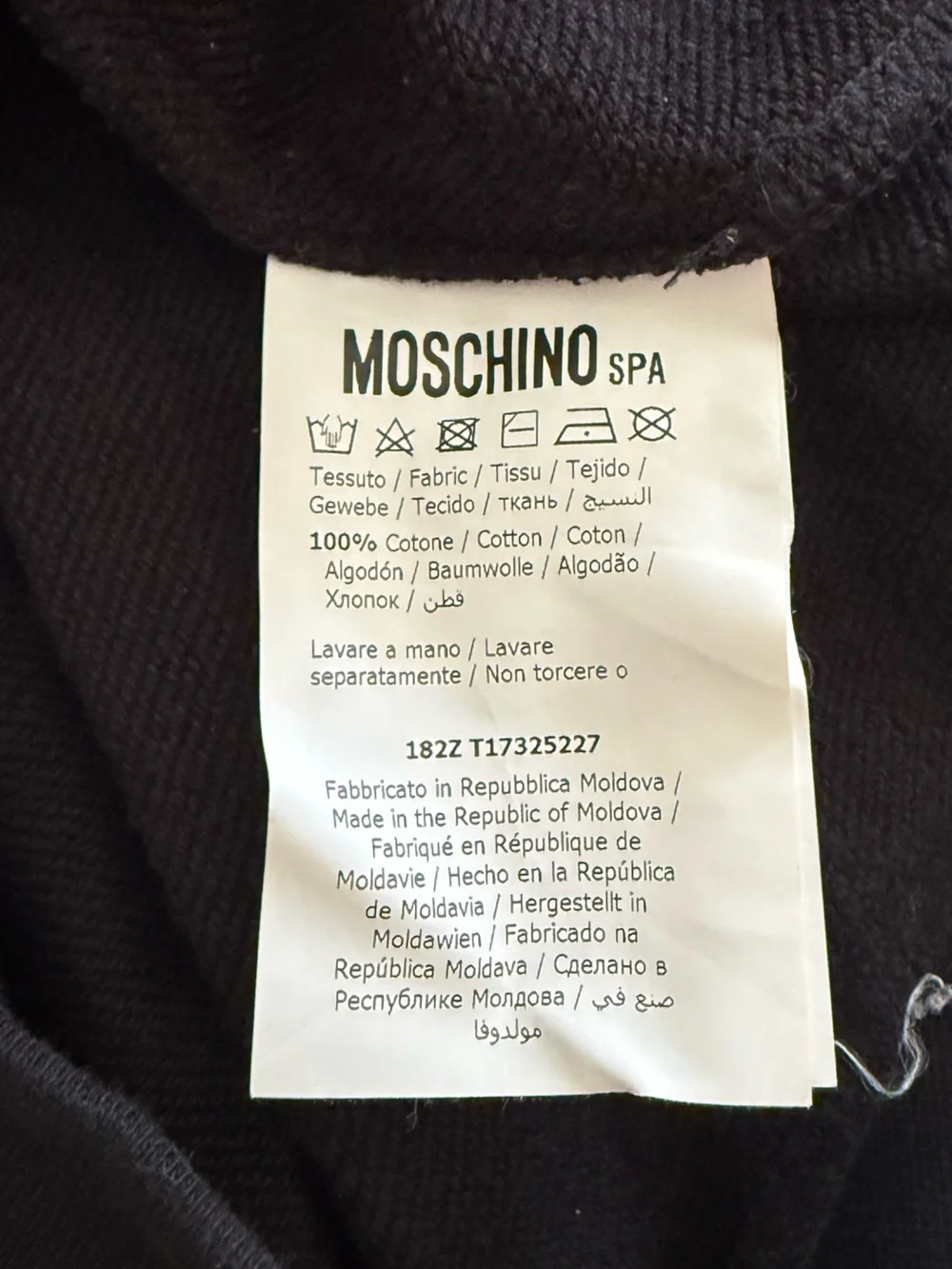 Moschino Milano Black Crewneck Sweatshirt with Blue and White Logo